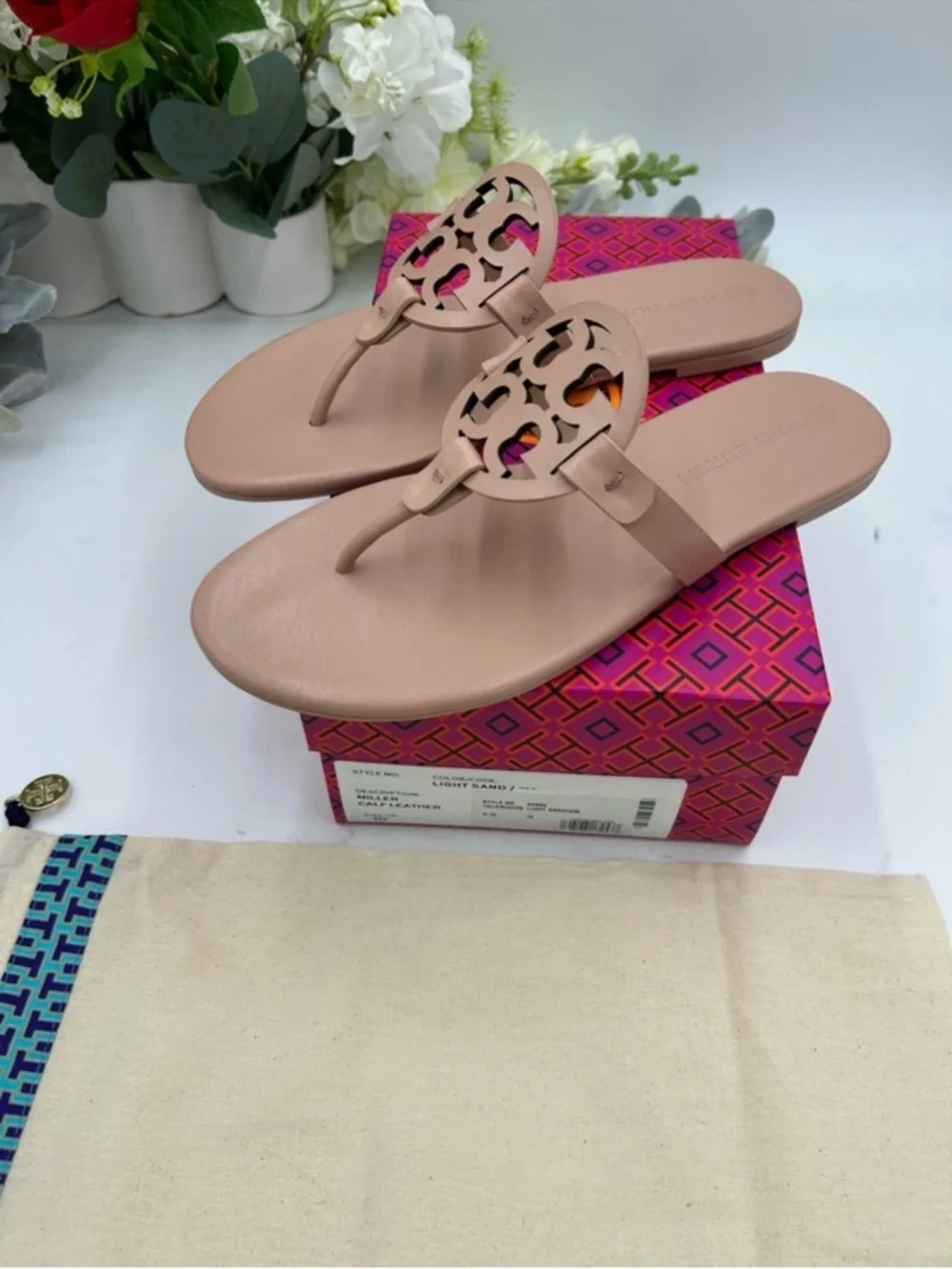 Women’s Tory Burch, MILLER soft calf, leather sandals in light sand size 10